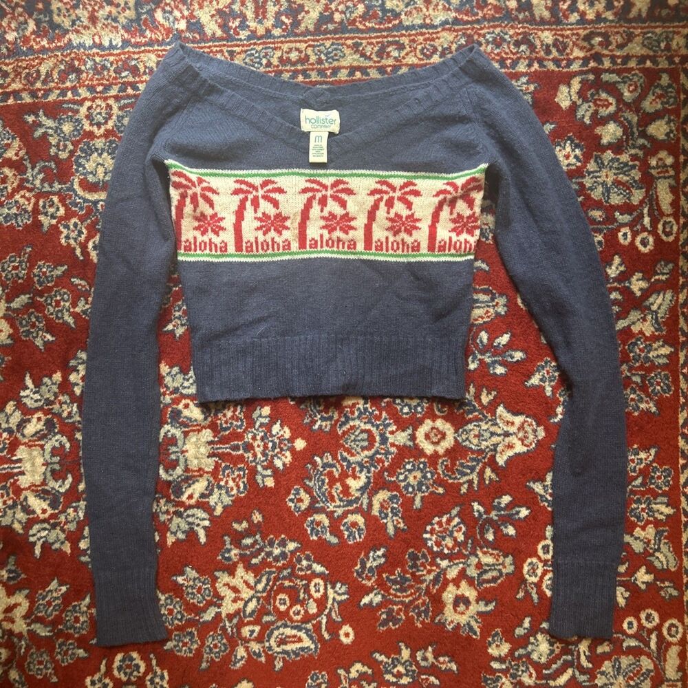 Vtg Y2K Hollister Wool Sweater Crop Top Women M Ahola Knit